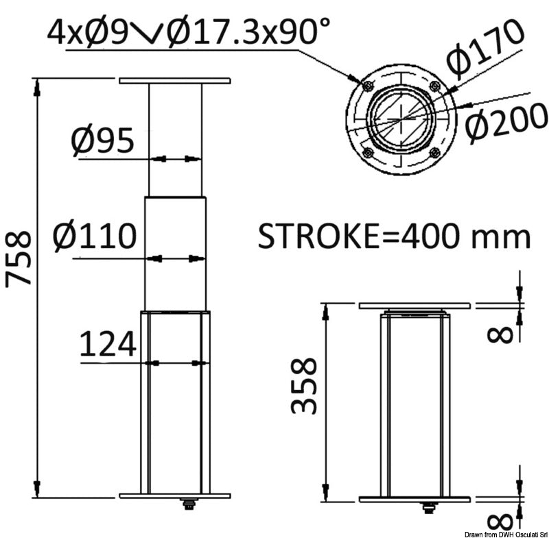 ROUND-ALU elektrisk bordsøyle 12V