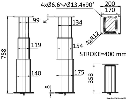 SQUARE-ALU elektrisk bordsøyle 12 V