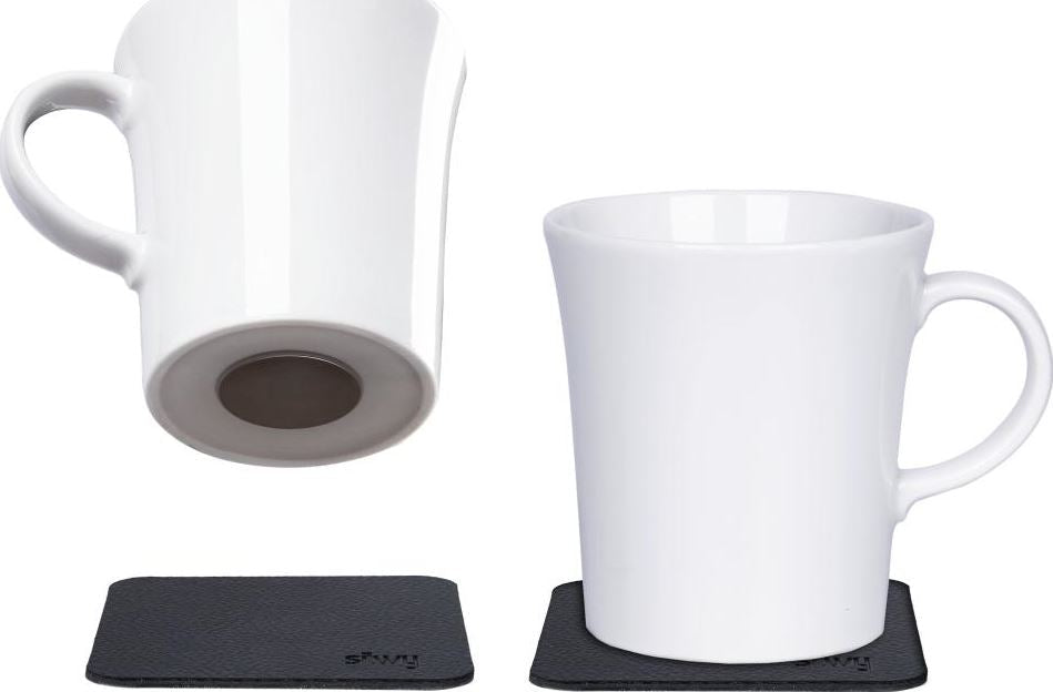 Magnetisk kaffekrus - Porselen 27 cl m/sorte magnetpads pk a 2 stk - Marine & Caravan